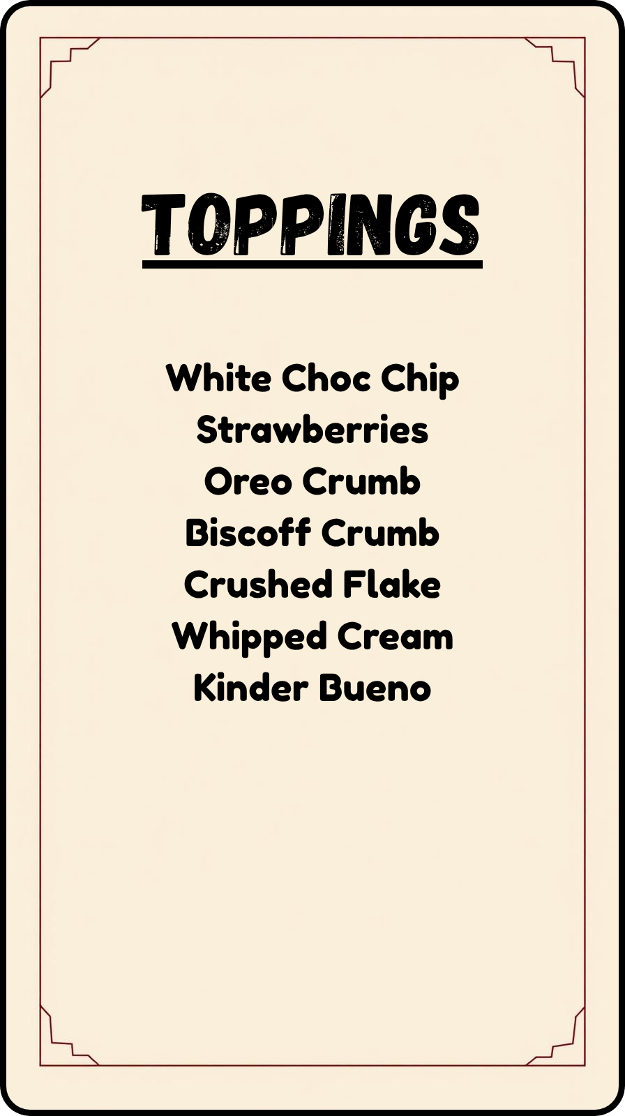 Premium toppings menu